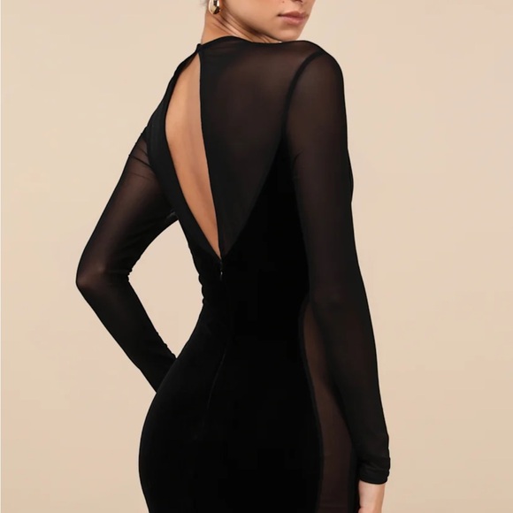 Lulus Irresistible Details Black Velvet Mesh Long Sleeve Mini Dress - Size XS - Picture 3 of 6